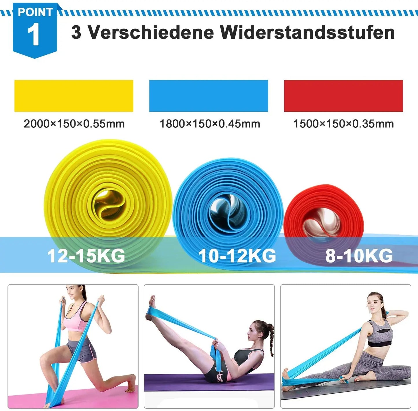 3 Resistance Bands Elastic Fitness Tapes Yoga Pilates Crossfit Stretching Muscular Work Out Equipment